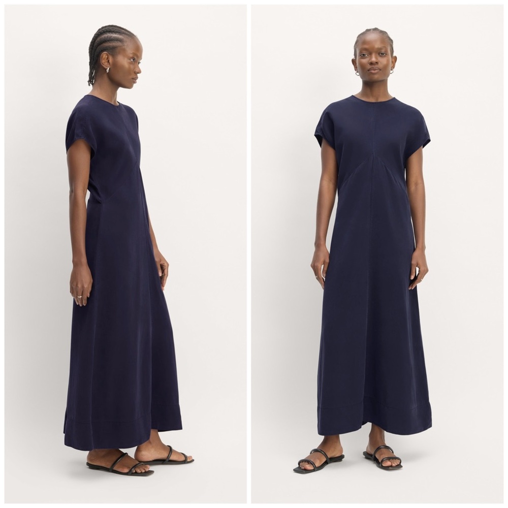 Everlane The TENCEL™ Short-Sleeve Midi Dress in Navy